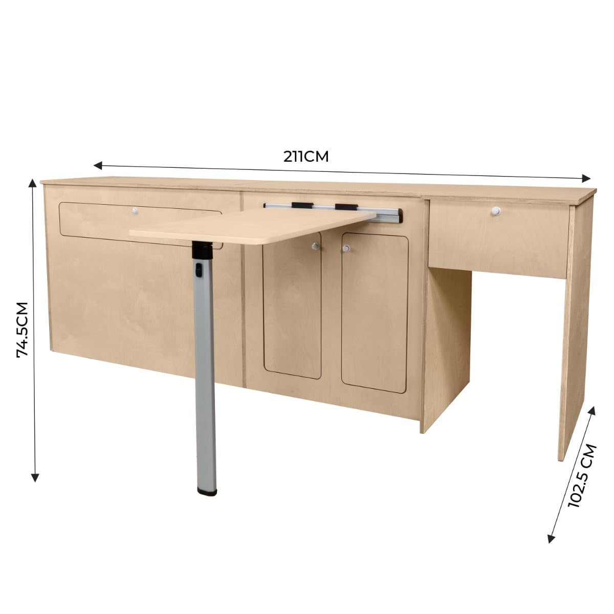 Monster Shop Cucina Van Multifunzionale in Betulla 15mm per Camper VW T5/T6 & Campervan - Ampia Area Lavoro, Tavolo Ribaltabile, Vani Portaoggetti, Spazio per Frigorifero