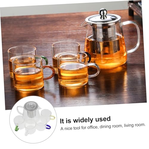 Tetera de cristal transparente resistente al calor con tazas de té y filtro 8