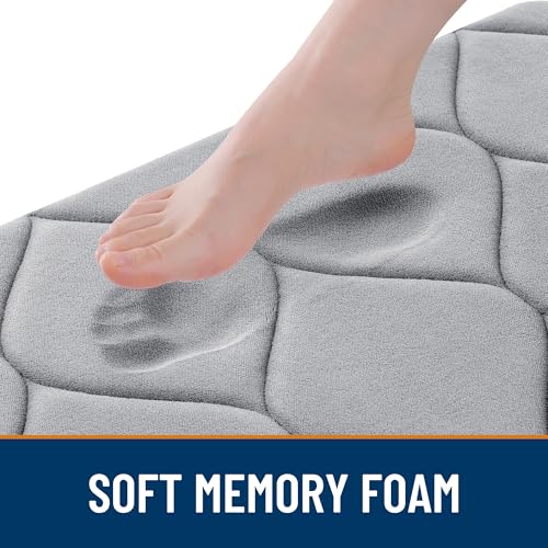 Image of Smiry Memory Foam Bath Mat 30''x20'', Ultra Soft Non-Slip Bathroom Rug, Plush Water Absorbent Quick Dry and Machine Washable Floor Mat for Shower, Tub & Home Decor, Grey