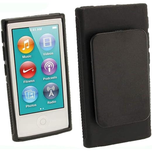 for iPod Nano 7 Case, Belt Clip TPU Rubber Gel Soft Skin Case Cover for iPod Nano 7th/8th Generation (Black)
