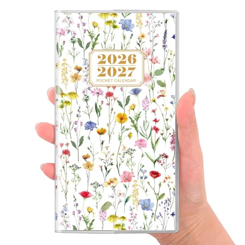 SKYDUE Pocket Calendar 2026-2027 Pocket Monthly Planner Jan 2026 - Dec 2027 for Purse 6.7 X 3.7 24-Month Small Planner Academic Year Calendar Compact Design with Plastic Sleeve