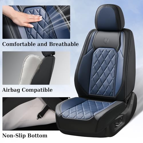 Image of Coverado Leather Seat Covers, Car Seat Covers Full Set, Waterproof Faux Leather Black and Blue Seat Covers, Car Seat Protectors 5 Seats, Automotive Seat Covers Universal Fit for Most Cars SUV Trucks