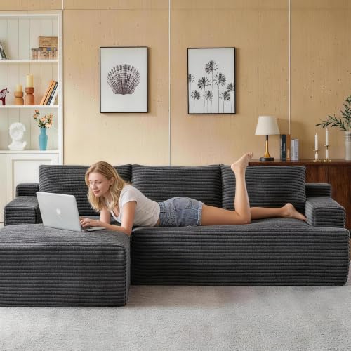 Image of Boneless Couch, Modular Sectional Couches for Living Room, U-Shaped Cloud Couch Sofa with Deep Seat, Fluffy Corduroy Upholstered Corner Sofa