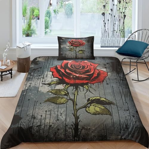 Housse de couette microfibre de qualité supérieure avec imprimé 3D floral pour lit une place
