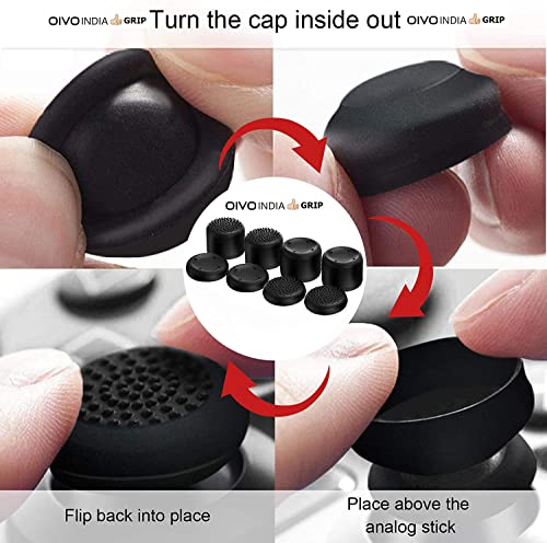 Image of OIVO INDIA 8Pcs Black Silicone FPS Thumb Grip Set (Compatible with PS5,PS4,Nintendo Switch Pro)