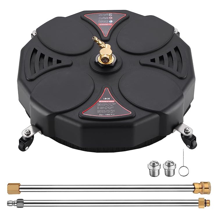 Tool Daily - Limpiador de superficies de 18 pulgadas para lavadora a presión con 4 ruedas, accesorio de lavadora eléctrica de entrada con 2 varitas de extensión y 2 boquillas de repuesto, 3600 PSI,