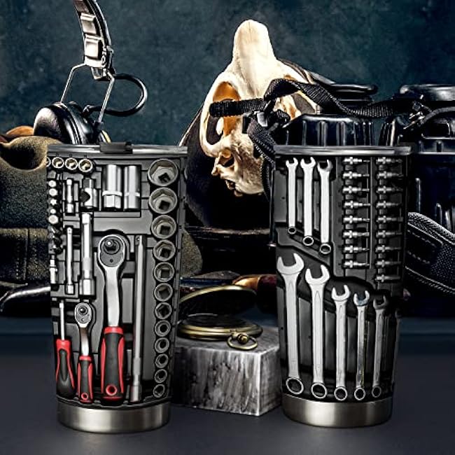 20oz Mechanic Toolbox Tumbler, Mechanic Tool Set, Engineer Gifts, Coffee Tumbler for Men, Stainless Steel Double Wall Vacuum Insulated Coffee Mug, Travel Cup with Lid