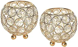CentraLit Decoartive Tea Light Crsytal Candle Holder - Pooja Diya Decoration Items Home Diwali Brass Puja Item - Diwali Gift Lantern (Pack of 2)