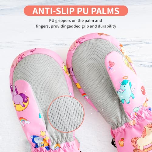 Caudblor Kids Winter Mittens - Waterproof Long Cuff, Fleece, Lightweight for Skiing, Skating - Ages 2-102