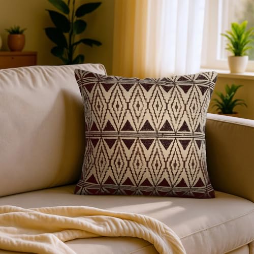 Image of Wakefit Designer Cushion Cover | 16x16 inch | Handmade Block Print | Cotton Fabric on Both Sides | Gentle Wash Only | Pack of 1 | Dwaar Maroon