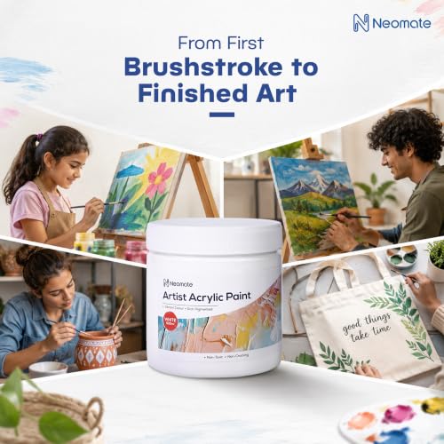 Image of Neomate Acrylic Colour White 500ml | Art & Craft, DIY, Rich Pigment, Non-Craking Paint for Canvas, Wood, Leather, Earthenware, Metal | Ideal for school projects, Hobbyists, Artists
