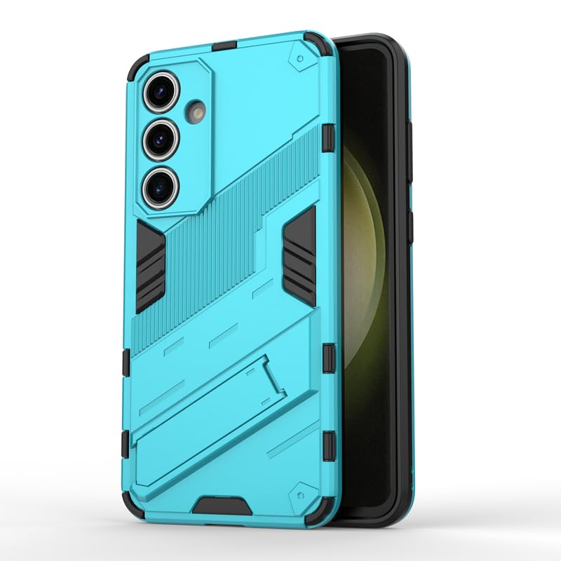 Image of Casodon Rugged Hard Back Case Cover for Samsung Galaxy S24 FE - Military-Grade Armor with Screen & Camera Guard, Dual-Layer Shockproof Design, Raised Edges, and Built-in Kickstand - Cyan Blue