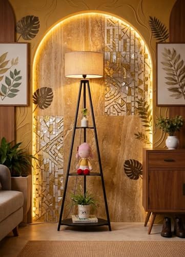 Metal Floor Lamp with 3 Shelves (Jute) Stylish Standing Lamp for ...