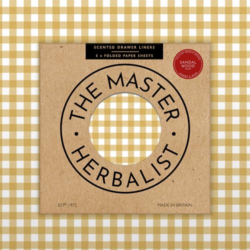 The Master Herbalist Fragrant Sandalwood SCENTED DRAWER LINERS in a BARLEY GINGHAM Design | Pack of 5 Sheets | Contains Essential Oils | MADE IN THE UK.