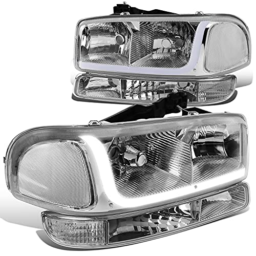 Image of DNA MOTORING HL-LB-SIERRA99-CH-CL1 4PCs LED DRL Strip Headlight+Bumper Lamp Compatible with 99-07 GMC Sierra /Yukon,Chrome Clear