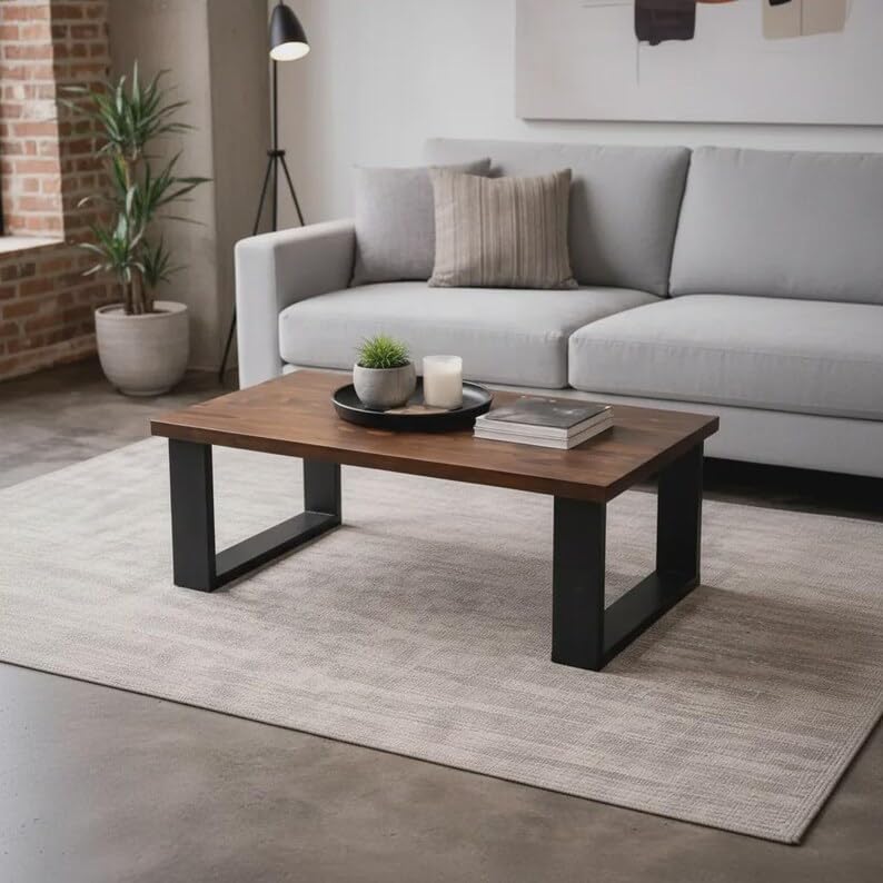 Image of Sheesham Wood Coffee Table | Modern Center Table for Living Room, Lounge & Office | Solid Wooden Tea Table with Contemporary Open Frame Design | Brown
