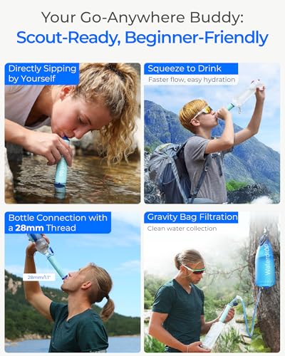 Image of Waterdrop Gravity Water Filter Straw, Camping Water Filtration System | Water Purifier Survival for Travel, Backpacking and Emergency Preparedness, 1.5 gal Bag, 0.1 Micron, Light Blue