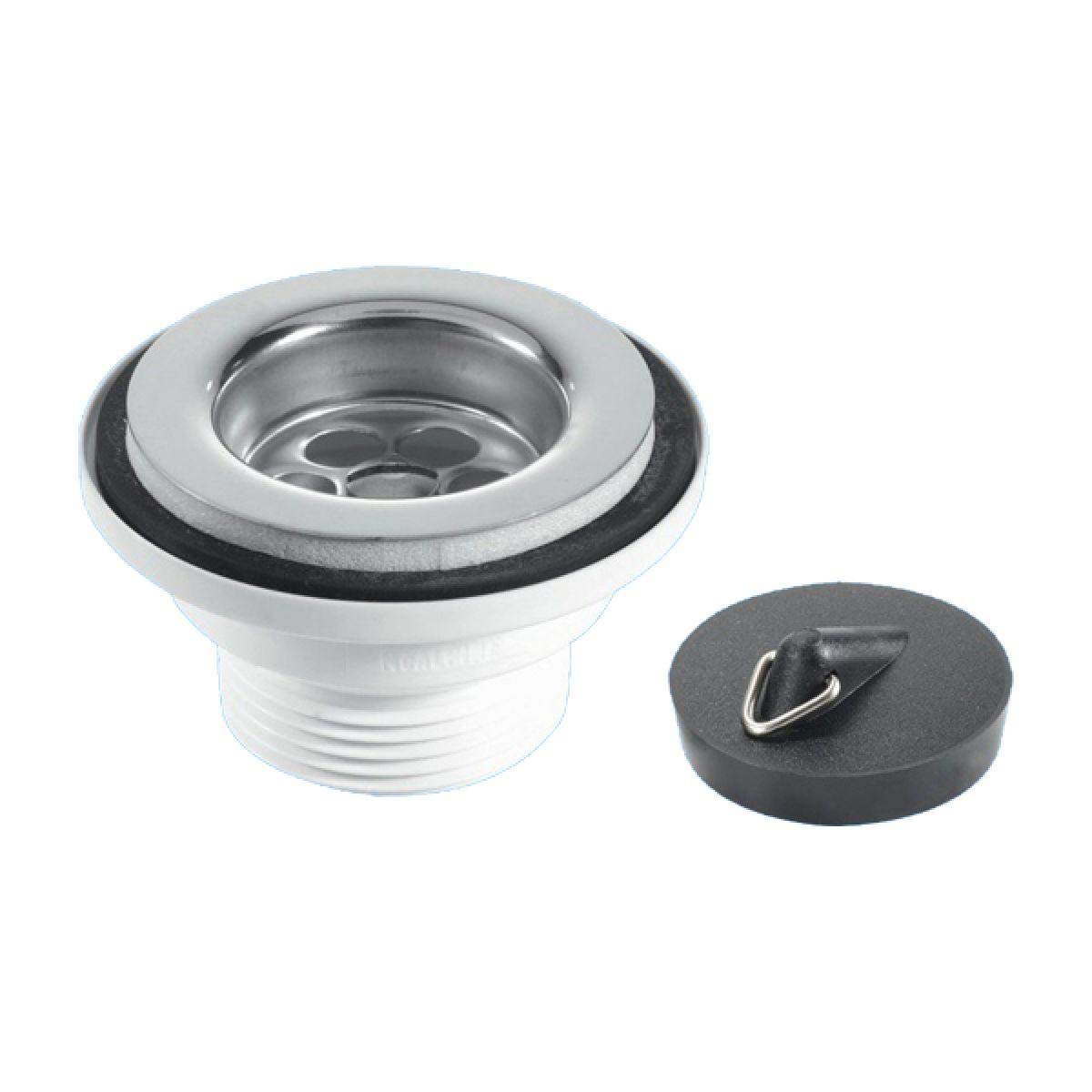 McAlpine 60mm Stainless Steel Flange Centre Pin Basin Waste with Black PVC Plug - BSW2P