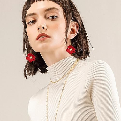 Bohemian Daisy Flower Matte Floral Long Petal Drop Dangle Earrings Layered Tiered for Women Chic Boho Wedding Jewelry3