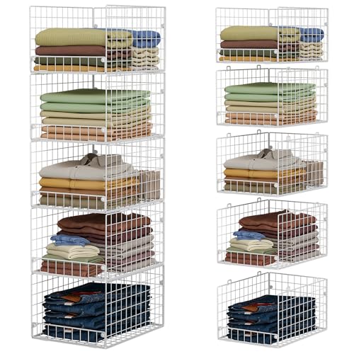 Image of 5-Tier Stackable Closet Storage Shelves, Closet Organizers and Storage Basket, Foldable & Stackable Closet Organizers for Closet System, Space-Saving Closet Shelf for Home ,White(Patent No. 30022416)