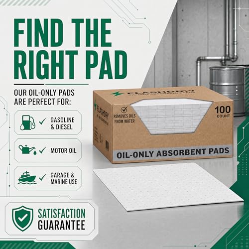 Image of FlashDry Oil Absorbent Pads, Fast-Absorbing Oil-Based Fluid Pads for Garage, Shop, Driveway, Automotive & Marine Use, Tear-Resistant Oil Absorbing Sheets, 17.5 inch x 13.5 inch, 300-Count Dispenser Box