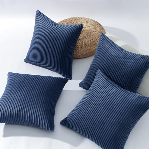 Image of Topfinel Decorative Blue Throw Pillow Covers Cushion Cases, Set of 4 Soft Velvet Modern Double-Sided Designs, Mix and Match for Home Decor, Pillow Inserts Not Included (20x20 inch)