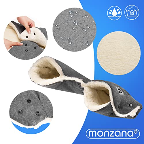 MONZANA® Baby Fußsack mit Handwärmer Reflektoren verschließbares Kopfteil 5-Punkt Gurt Kinderwagen Winter Babyschale Einschlagdecke Kuschelig Graugrün