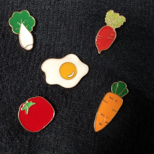 Image of 10pcs Vegetable Pin Badge Set Carrot Egg Tomato Radish Lapel Cute Fun Pins Brooch Backpack Scarf Decoration
