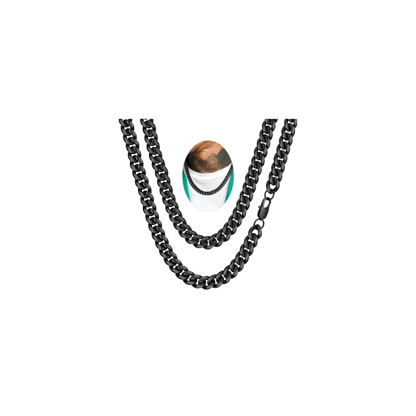 FaithHeart Chunky Miami Cuban Link Chain Necklace for Men - Gold Plated/Black Stainless Steel Hip Hop Chains Necklaces, 6/10/14mm Width 18/20/22/24/26