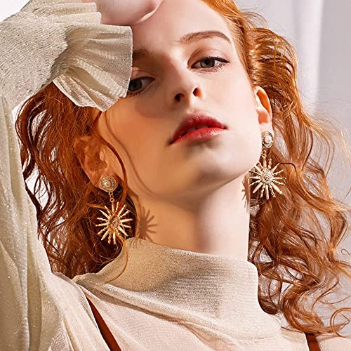 Bohemian Sun Drop Earrings Vintage Star Gold Hexagram Celestial Dangle Sunflower Pearl Studs Chunky Gold Sunburst Statement Wedding Jewelry Gift for Women4