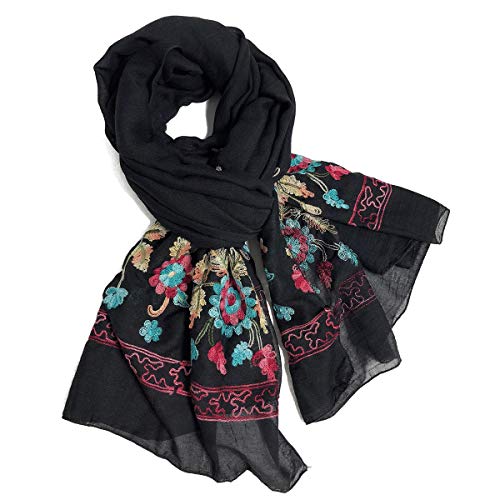 DAMILY-Foulard-Femme-Imprime-Brode-Floral-Echarpe-Legere-a-Fleurs-Etole-Chale-en-Coton