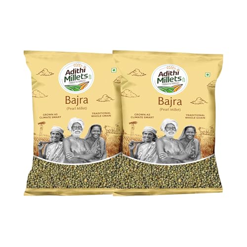 Image of ADITHI MILLETS - BAJRA /PEARL Millet 900gms (450gm x 2 Pack) (Bajra,Pearl Millet,Kambu, Sajje, Sajjalu) Natural whole grains organic Combo pack unpolished Millets Rice (900gm)