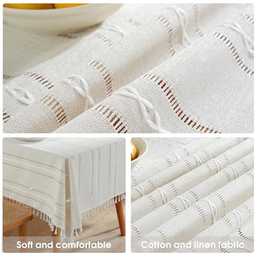 Pahajim Square Table Cloth Cotton Linen Tassel Wipe Clean Washable Tablecloth Wrinkle Freefor Kitchen - Image 3