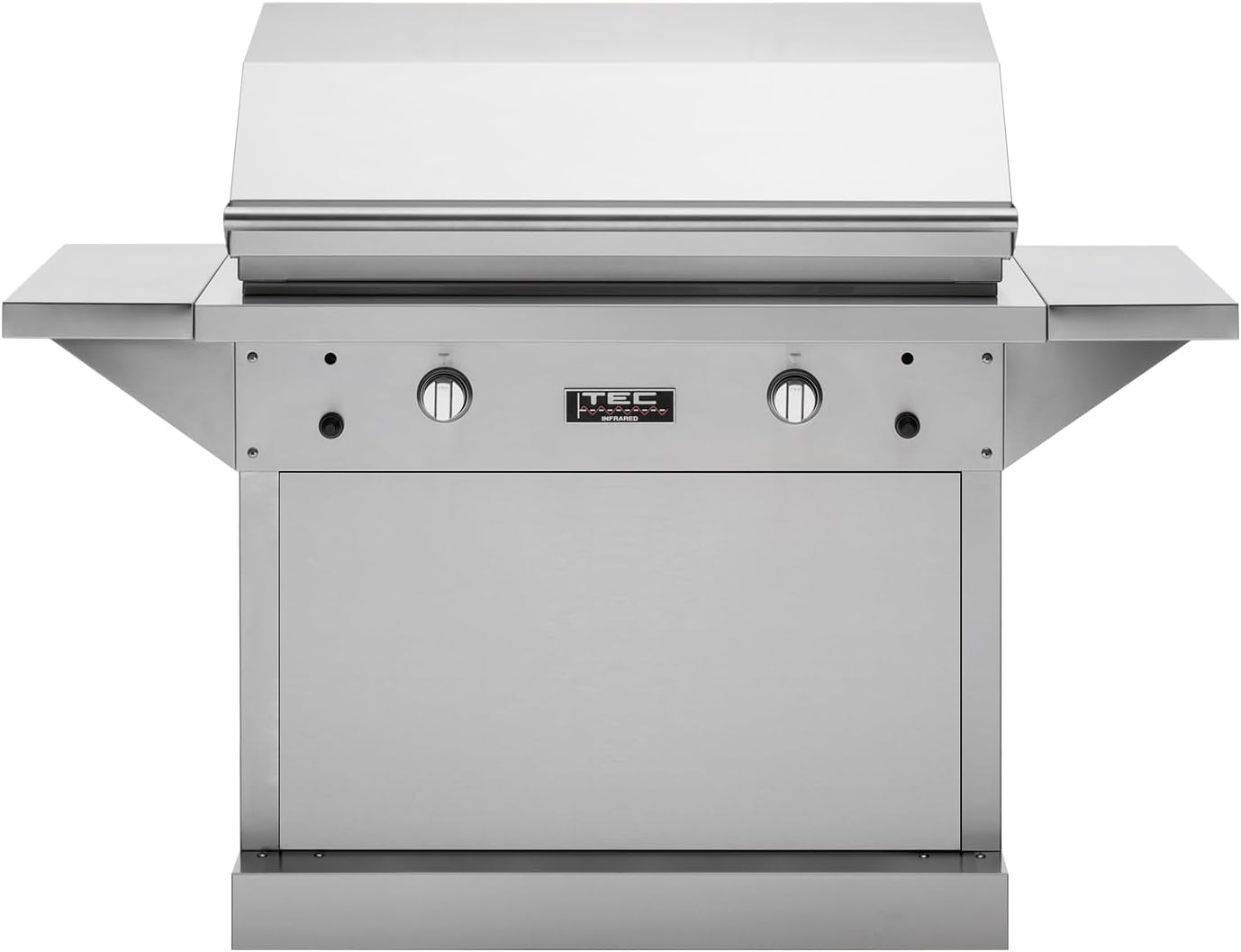 TEC Patio 2 FR Infrared Natural Gas Grill On Stainless Steel Pedestal (PFR2NTPEDS-PFR2WR39), Two Side Shelves, Full Warming Rack, 44-Inches