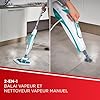 Polti Vaporetto SV450 Double, Balai Vapeur 2-en-1 avec Nettoyeur à Main, 13 Accessoires Inclus et Serpillères Supplémentaires, Réservoir Amovible de 0,3 l, Bleu Clair et Blanc