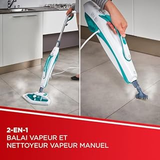Polti Vaporetto SV450 Double, Balai Vapeur 2-en-1 avec Nettoyeur à Main, 13 Accessoires Inclus et Serpillères Supplémentaires, Réservoir Amovible de 0,3 l, Bleu Clair et Blanc