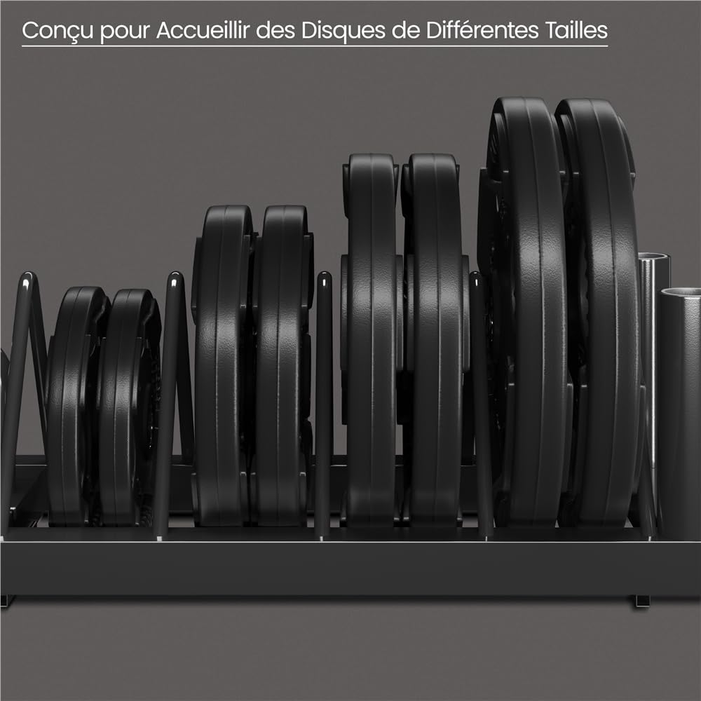 Yaheetech Support d’haltère Rack de Rangement Mobile pour Poids Disques Barres de Musculation avec Poignée de Transport et Roues 4 Compartiments Fitness Gym Noir | Organisateur de disques d'haltérophilie, 4 fentes pour plaques, support de plaques de fitne