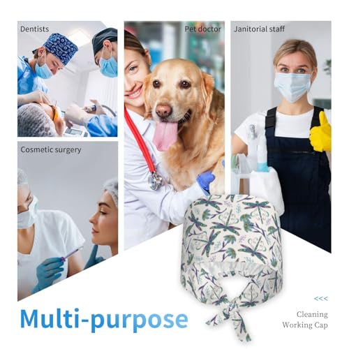 Image of Working Cap Scrub Cap with Sweatband Adjustable Unisex Women Tie Back Hat Nurse Surgical Caps
