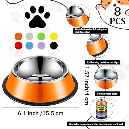 8 Pack Stainless Steel Dog Bowls 7 oz Stackable Non Slip Pet Bowls - Image 2