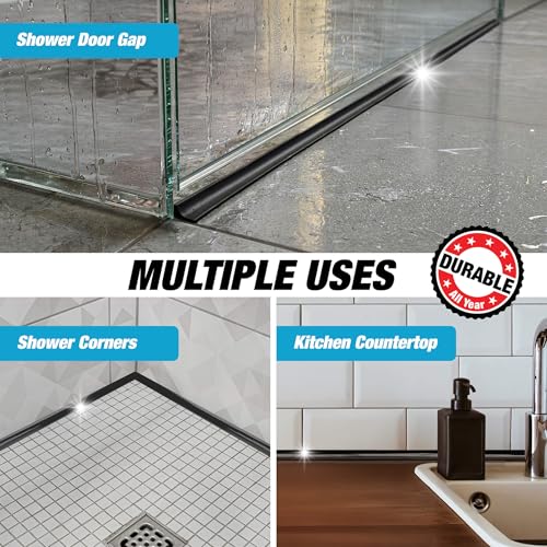Image of Shower Threshold Water Dam Barrier 39 inch - Black Collapsible Walk in Shower Water Guard - Door Bottom Seal Strip Leak Guard by Hippo Dam