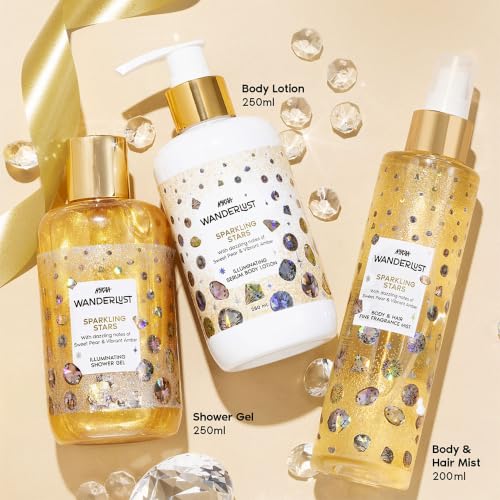 Image of Nykaa Wanderlust Rakhi Gift Set for Women - Sparkling Stars Fragrance Body Care Kit (700ml) | Shower Gel, Body Lotion, Mist with Free Pouch | Premium Luxury Raksha Bandhan, Festive & Birthday Gifting Combo