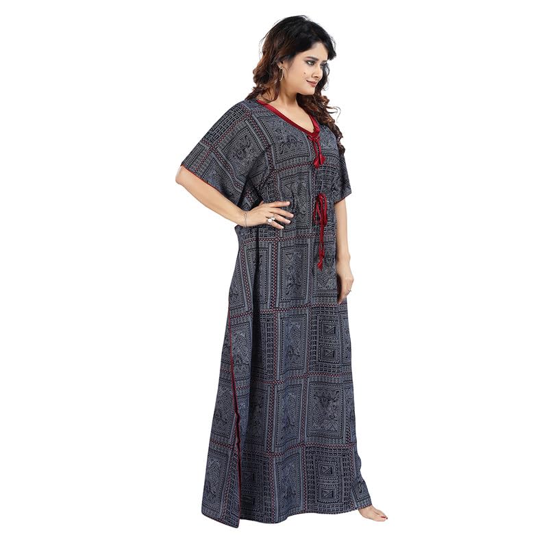 Image of Kaftan Printed Cotton Maxi Dress /Nighty /Nightdress for Ladies /Girls /Women | Free Size