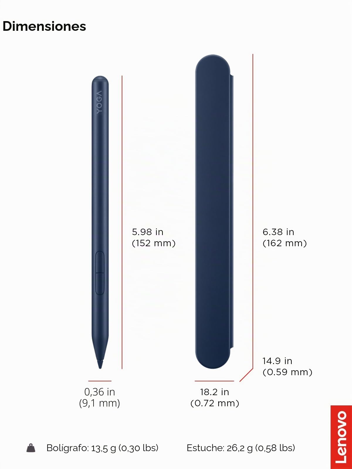 Lenovo Yoga Pen 2 + Estuche para lápiz | USB-C | Azul Cósmico | Compatible PC Yoga, Fijación Magnética, Detección de Inclinación, Carga USB-C, Batería Recargable, Indicador LED
