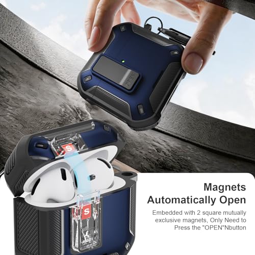 Image of for AirPods 4 Case with Magnetic Secure Lock Clip and Phone Stand, Compatible with Magsafe Charging, with Carabiner&Cleaner kit for Apple iPod 4th Generation Cover(2024) Men Women (Deep Blue)