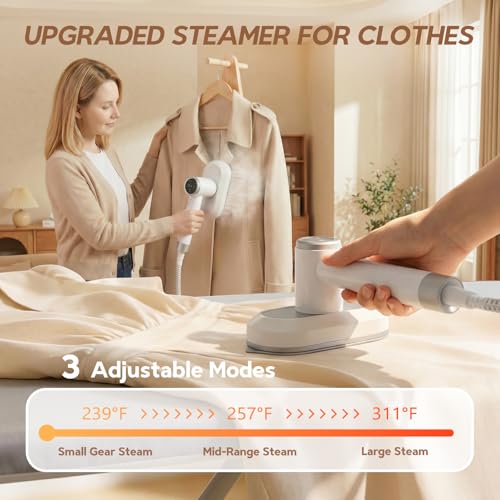 2 In 1 Steamer for Clothes:1550W Powerful Steamer with 1100ml Detachable Tank, 30s Fast Heat-Up, Horizontal & Vertical Use, Portable Wrinkle Remover for Clothes Drapes Bedding (White) image 11