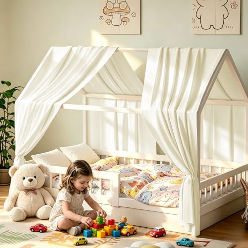 Kmhesvi Lit Cabane Enfant, Ciel de Lit Cabane avec 2 Pièces Rideaux, Baldaquin Ciel en Tissu Doux Respirant, Ensemble de Décoration pour Chambre Fille...