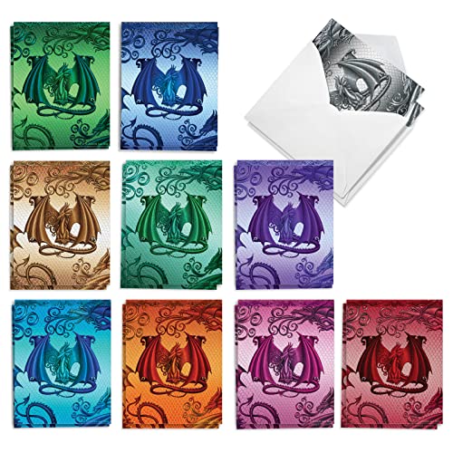 Cartes assorties 10x13 cm Dragon Initiale M pour envoyer un mot personnalisé