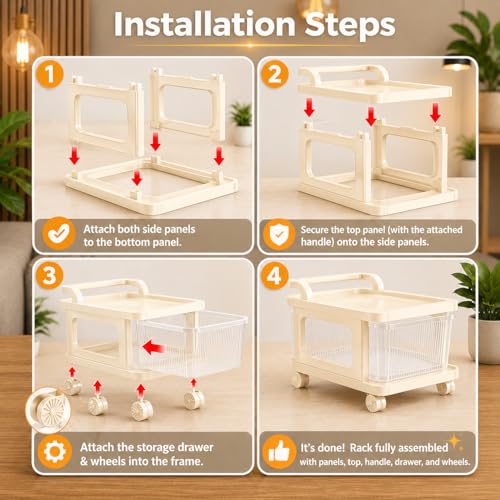 Image of URBAN LUXY Plastic Storage Drawer Organizer with Wheels | Multi-Purpose Chest of Drawers for Home, Office & Bedroom | Clothes, Toys & Stationery Organizer (Ivory & Brown, 7 Layer)