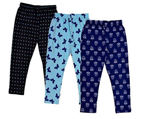 Image of IndiWeaves Girl's Regular Fit Cotton Multicolour Printed 3 /4th Leggings - Pack of 3 (71800-080912-IW-B-P3-24 , Black , Blue , 4-5 Years)