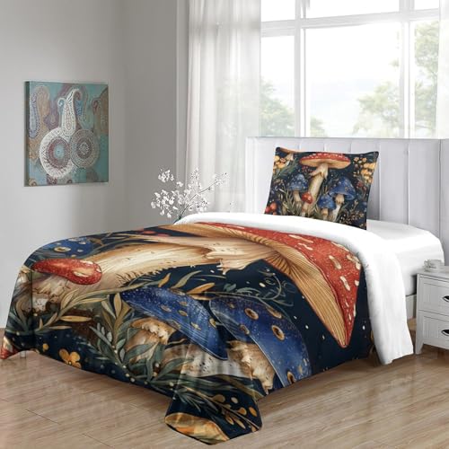 Housse de couette champignons lit simple 135x200 anti-plis avec zip - 5
